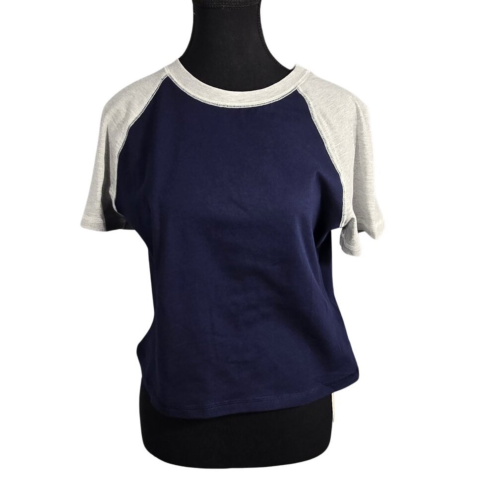 NWT | LilyCoco Two-Tone Baseball Tee | Raglan Sleeve | Active Basics | Navy & Gr